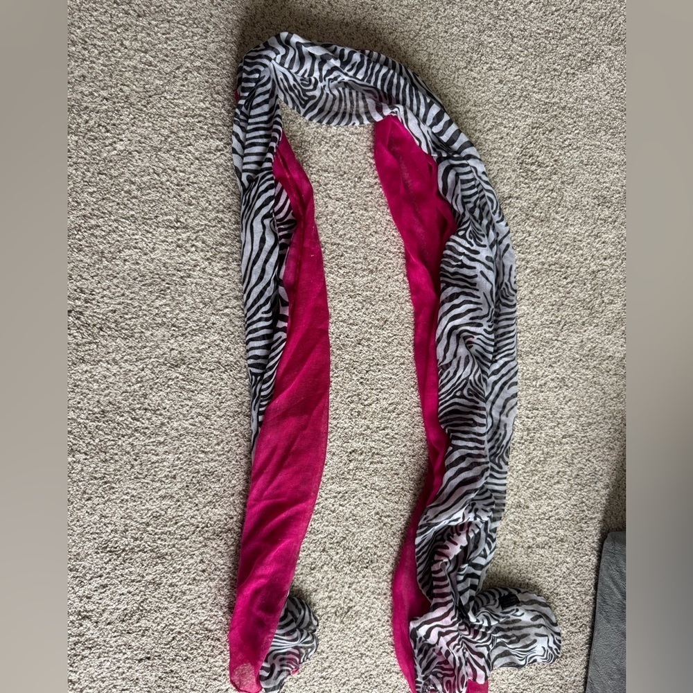 Zebra Print Scarf with Pink Accent